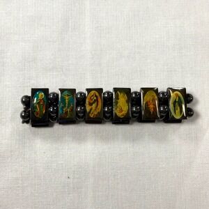 Religious Catholic Saint Magnetic Hematite Stretch Bracelet Double Sided Icons